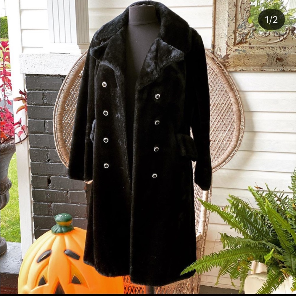 Black faux fur vintage coat